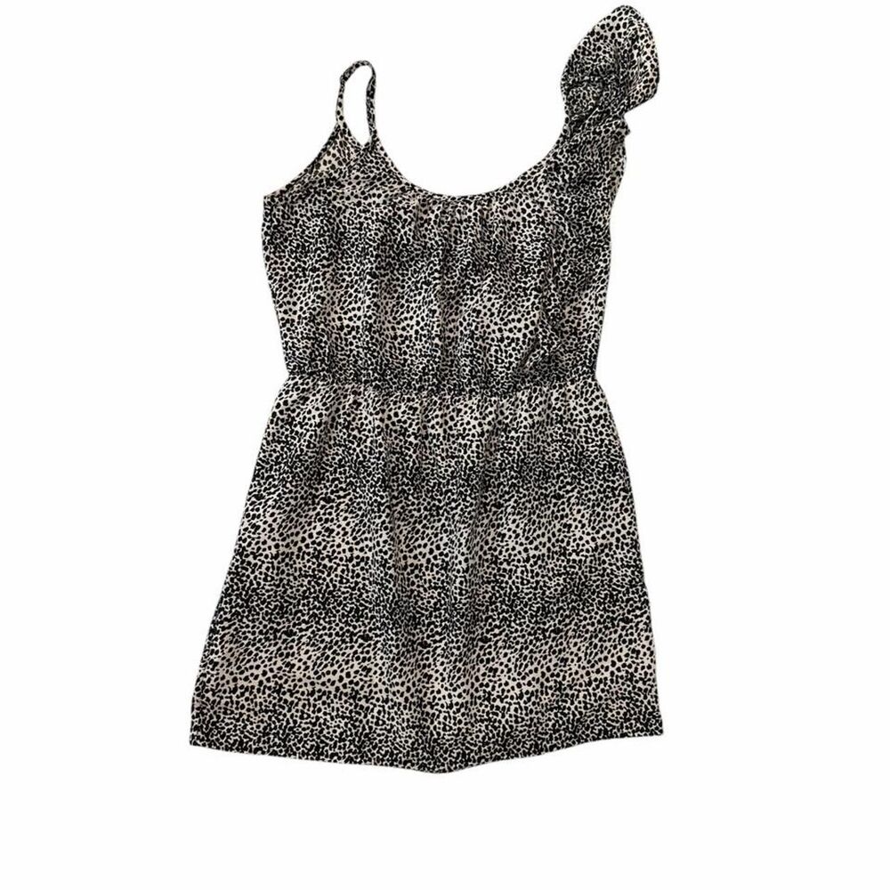 Envy Me black and beige leopard print polyester mini dress with ruffle detail